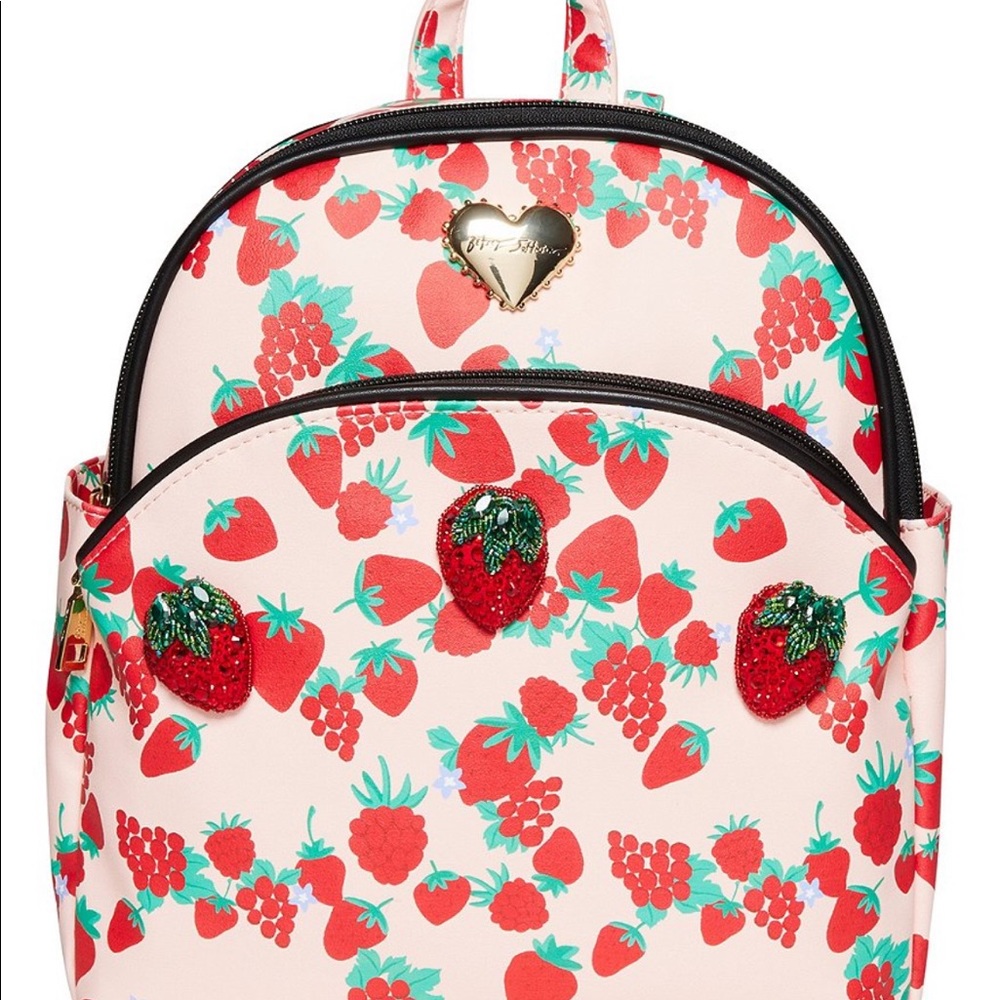Betsey Johnson Sweet & Tart Fruit Print Strawberry Midi Backpack